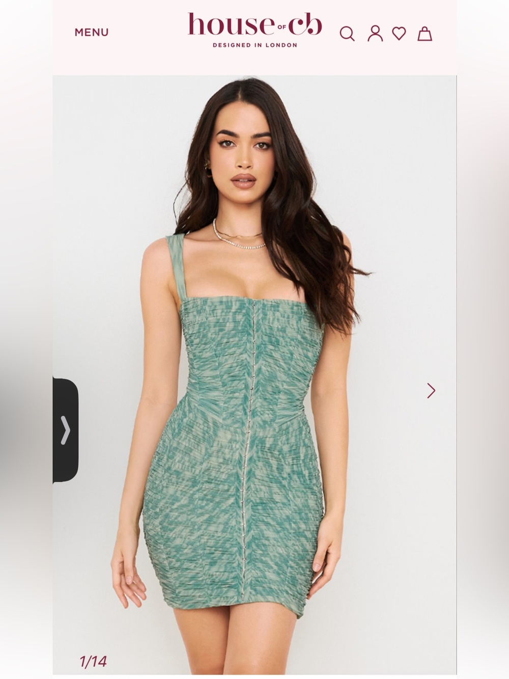 House of CB Cate Ruched Mini Dress Sz S